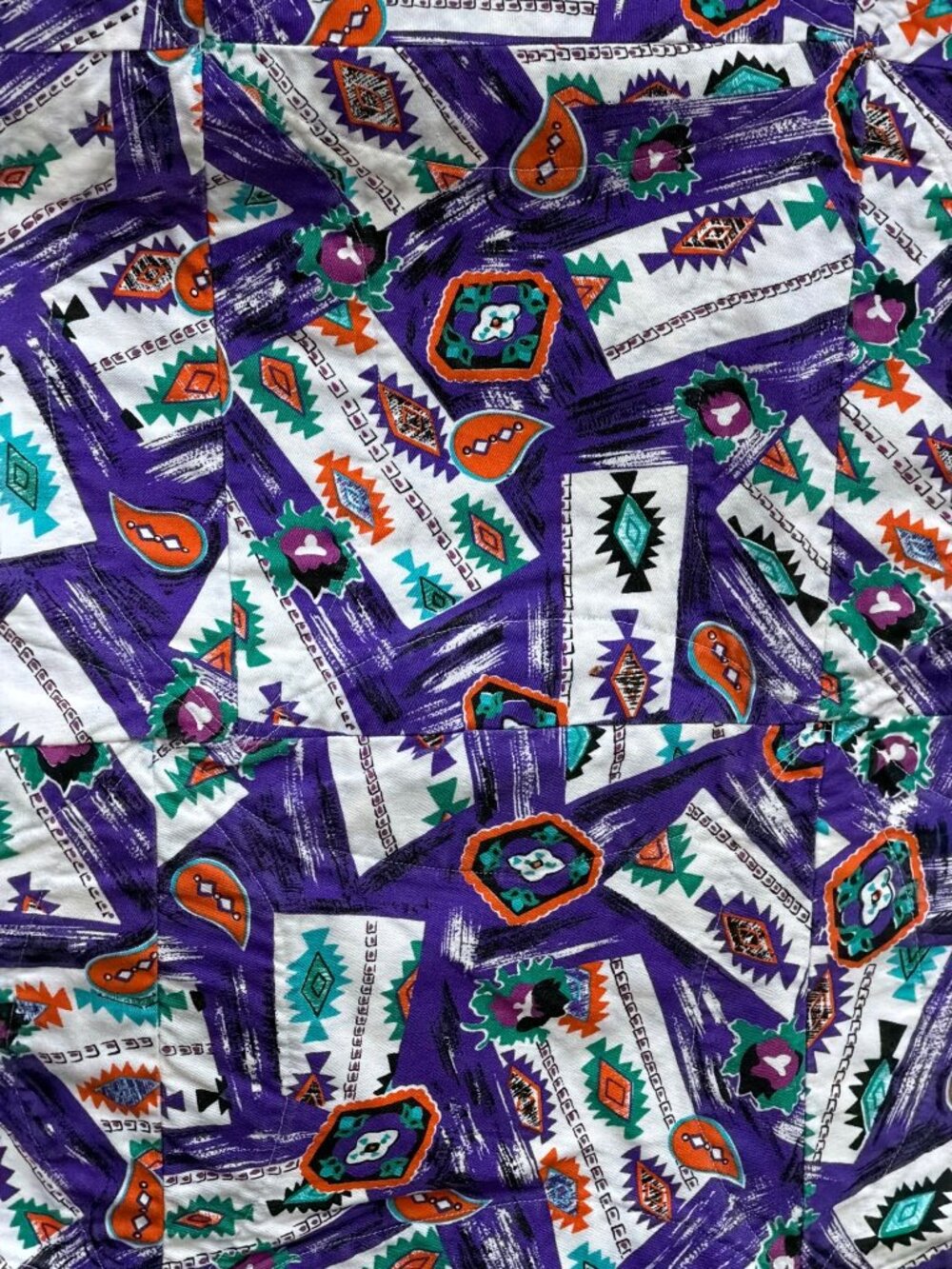 Vintage Handmade Reversible Lap Quilt Southwestern Puff Purple Biscuit 35 x 51 - Picture 7 of 12